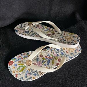 Tory Burch Multi-Color Floral Flip Flops - Size 9